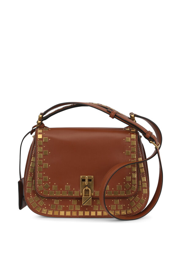 Valentino Garavani - Joylock Cognac Mosaic Studded Saddle Bag