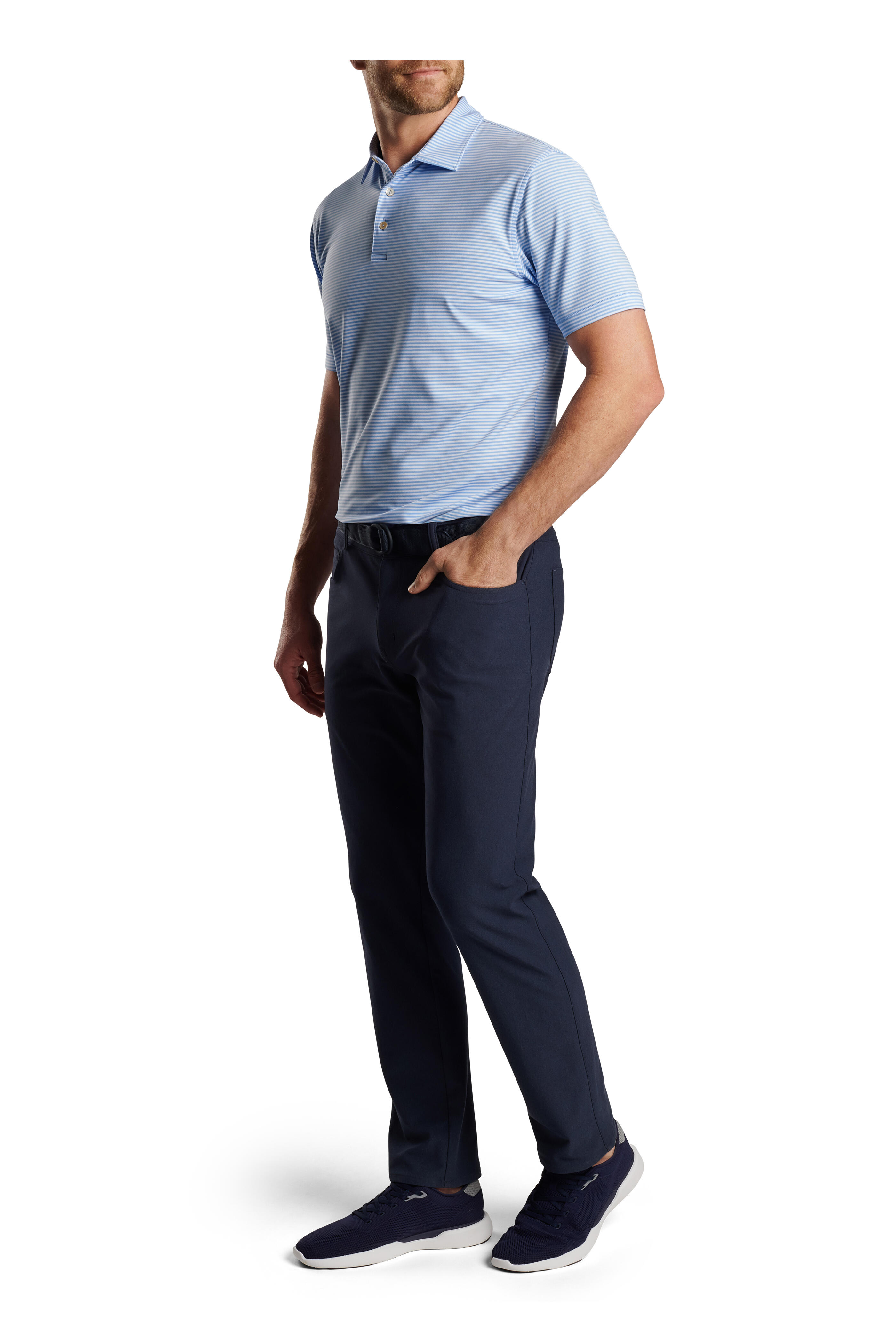 Peter Millar - Light Blue & White Striped Mesh Performance Polo Peter Millar - Light Blue & White Striped Mesh Performance Polo