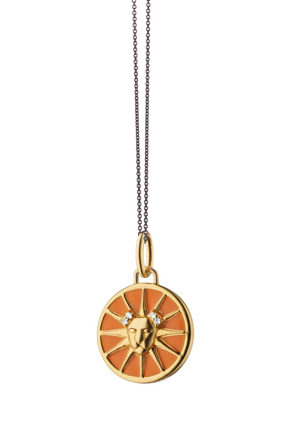 Monica Rich Kosann 18k Yellow Gold Orange Enamel Leo Necklace
