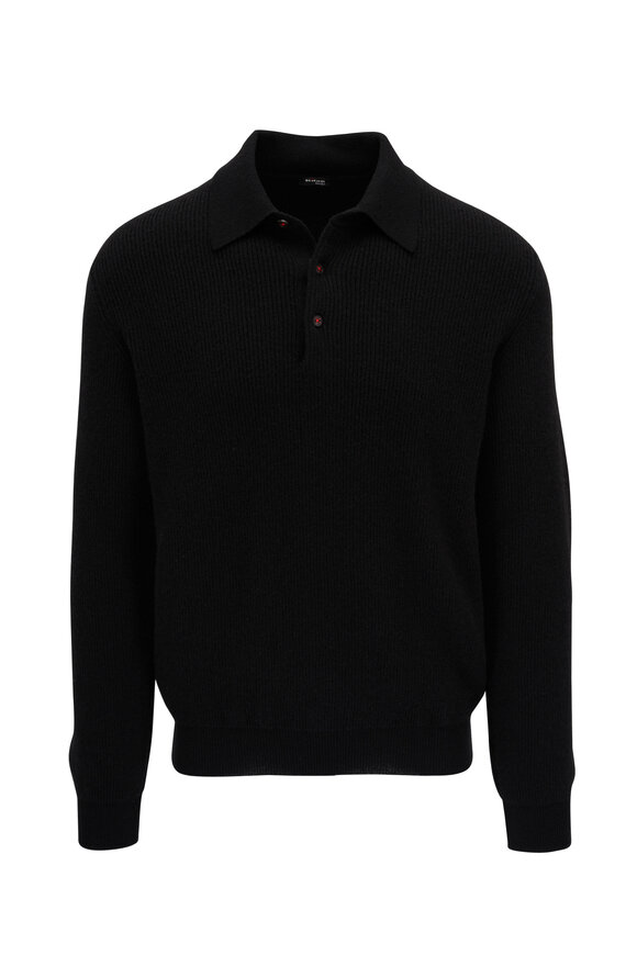 Kiton - Black Cashmere Ribbed Polo 