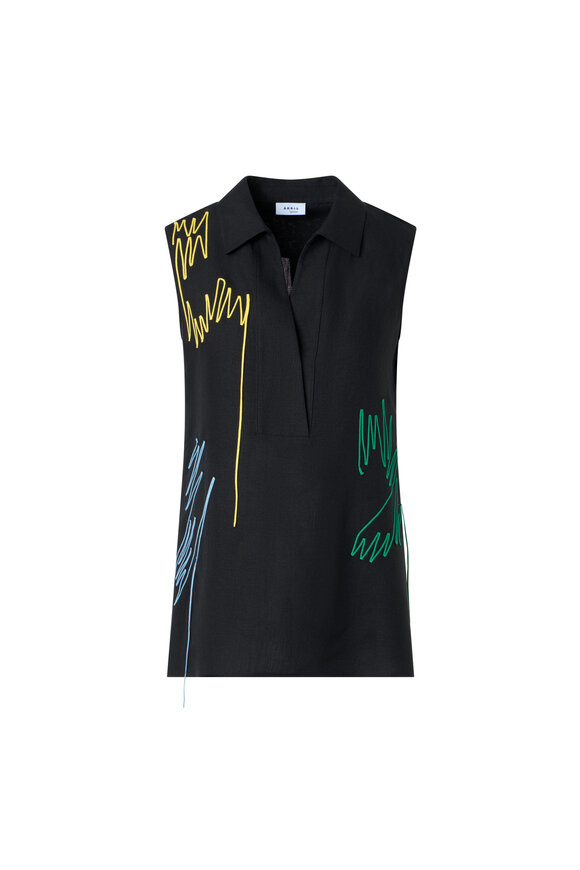 Akris Punto Black Scribble Sleeveless A-Line Blouse
