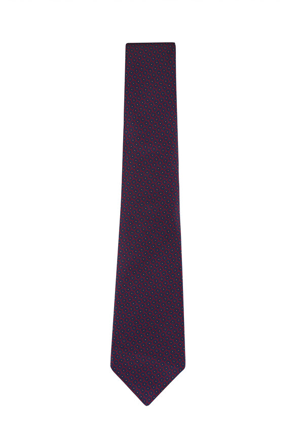 Kiton Red Geometric Silk Necktie - view 1