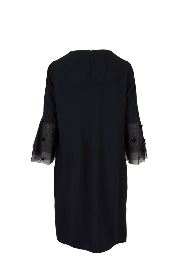 Akris Punto - Black Tricotine Tulle Bell Sleeve Dress