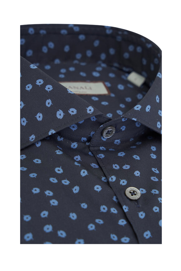 Canali - Navy & Blue Oval Print Cotton Sport Shirt