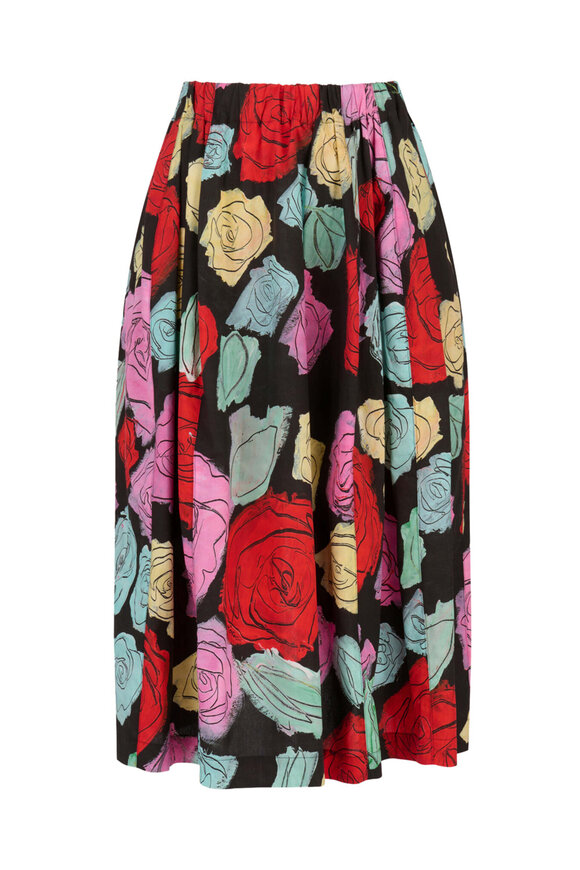Marni Black Floral Midi Skirt