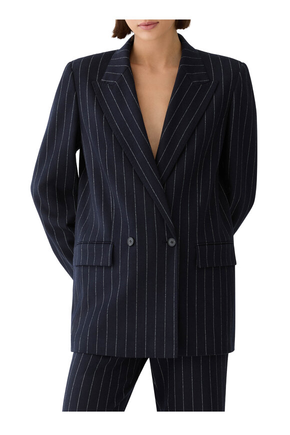 Lafayette 148 New York Navy Pinstripe Jersey Double Breasted Blazer - view 2