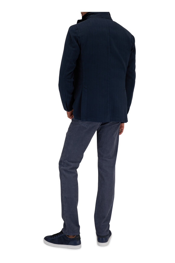 Fedeli - Navy Blue Cashmere Velour Full Zip Sweater