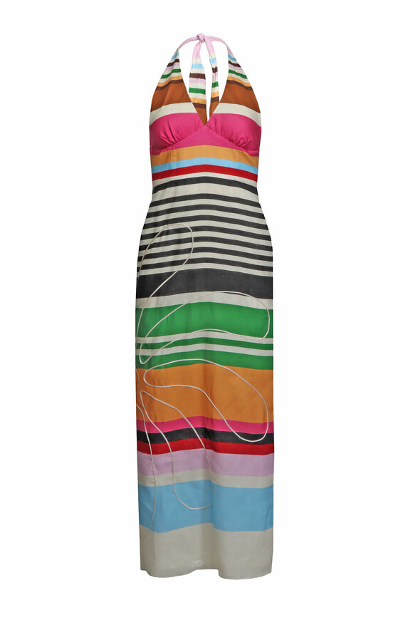 Cala De La Cruz Dasha Multicolor Stripe Halter Maxi Dress