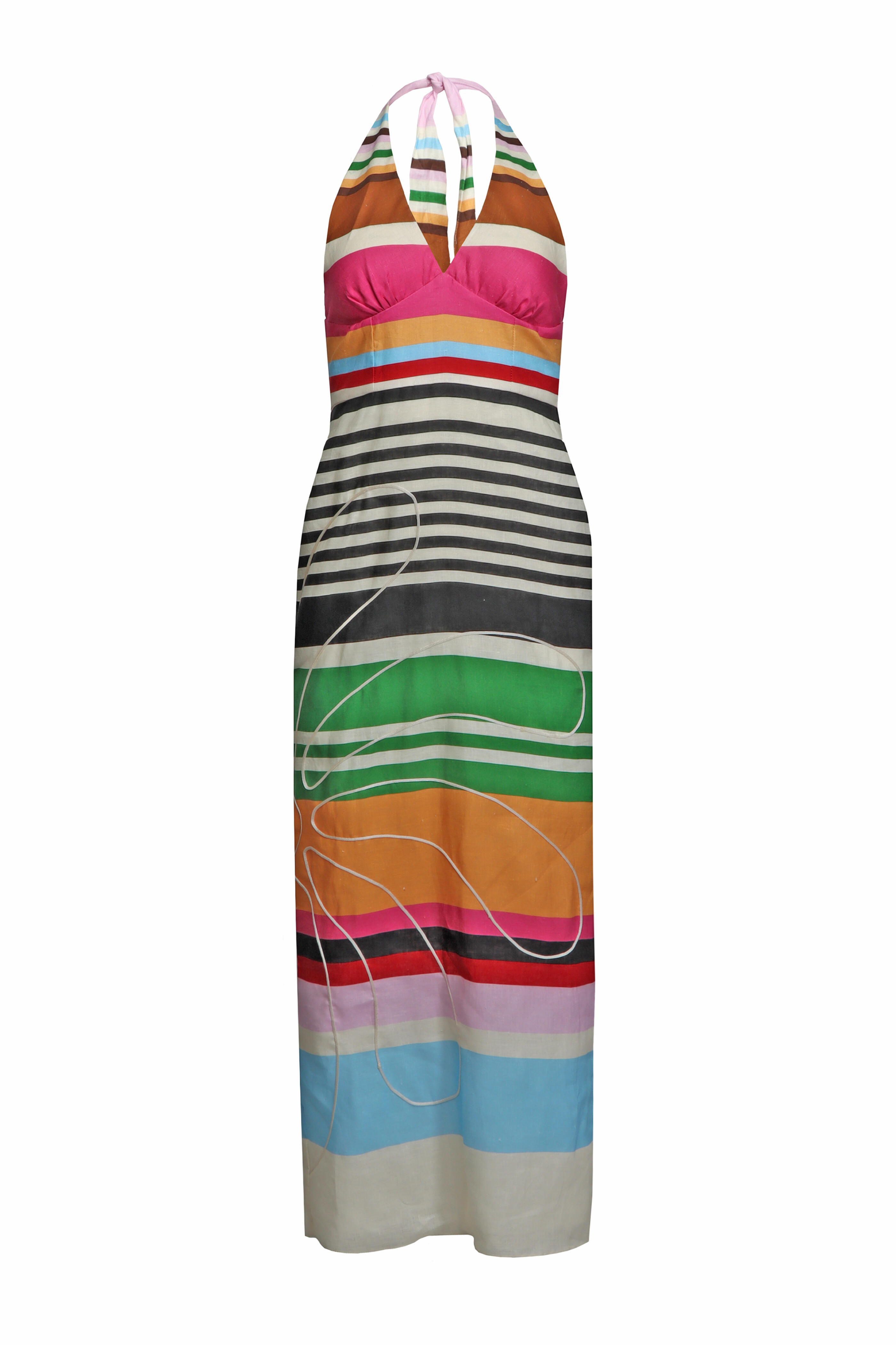 Cala De La Cruz - Dasha Multicolor Stripe Halter Maxi Dress