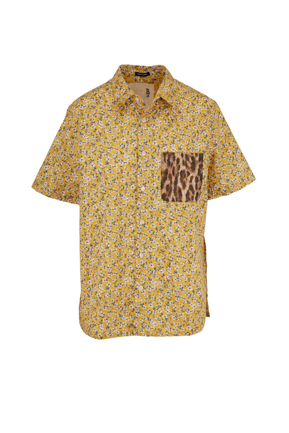 R13 Tony Yellow Floral Leopard Button Down Mitchell Stores