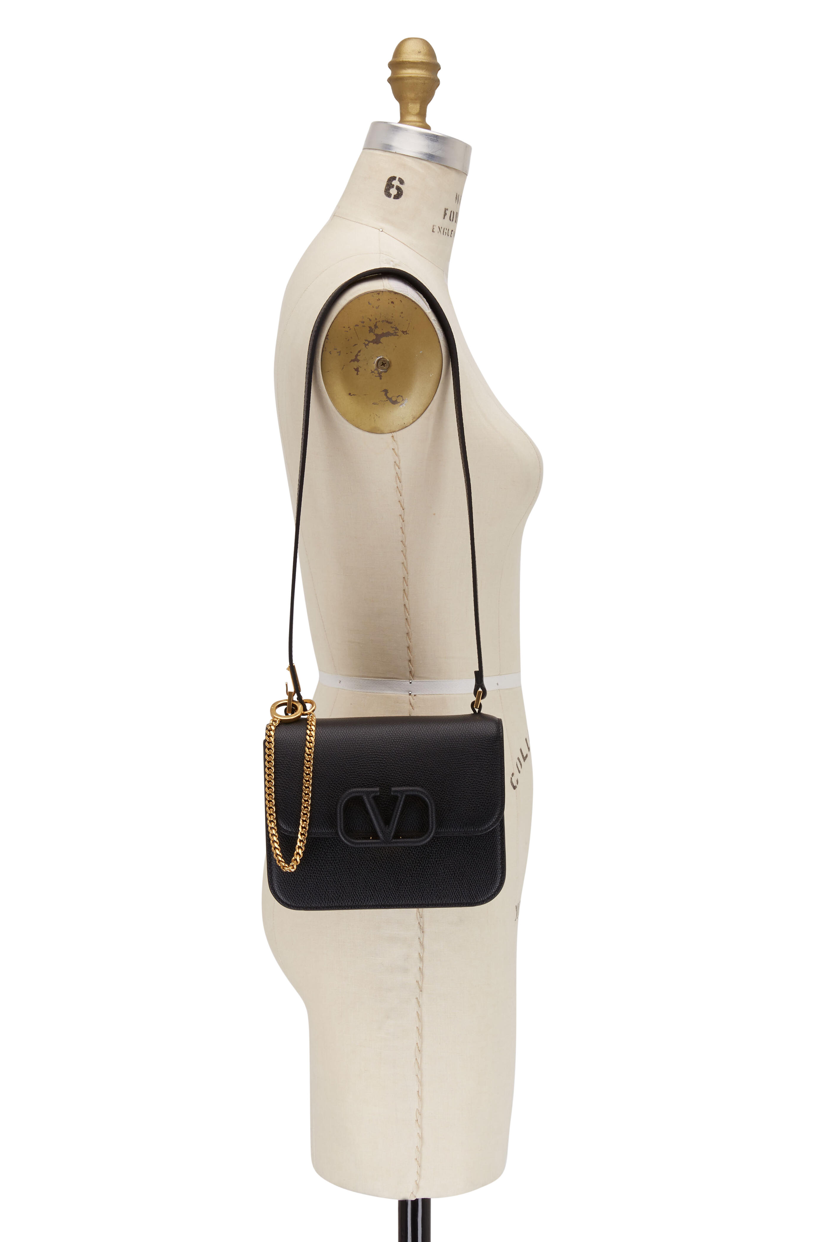 Valentino Garavani - V-Sling Black Grained Leather Small Shoulder Bag