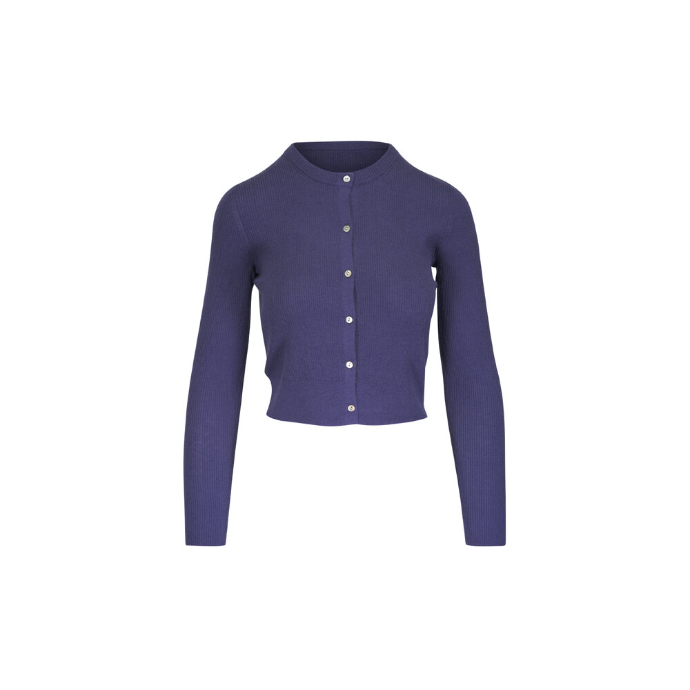 Vince Mauve Thistle Cashmere Silk Ribbed Slim Cardigan