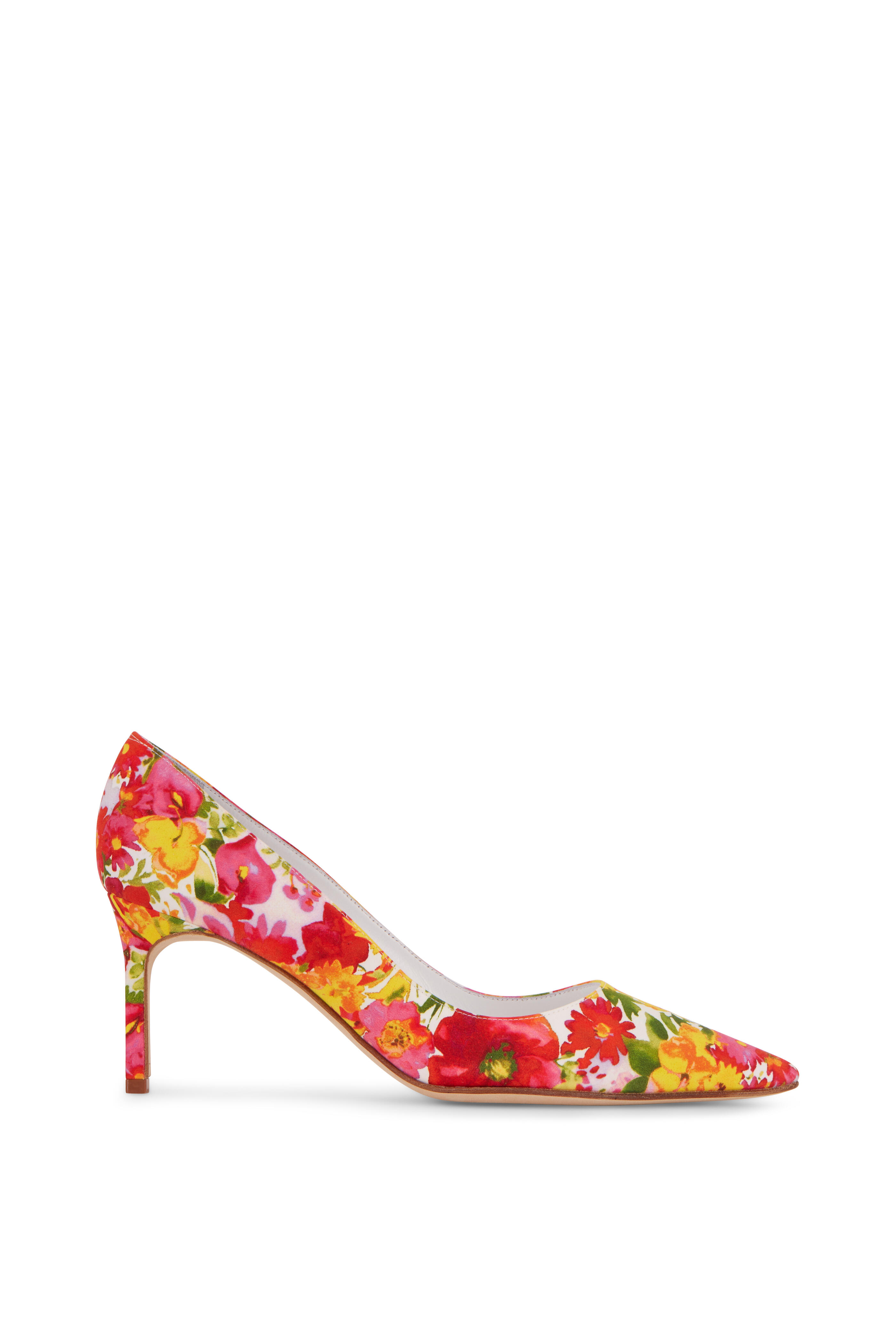 靴 MANLO BLAHNIK Manolo Blahnik - Lisa Pink & Yellow Floral Satin Pump, 70mm