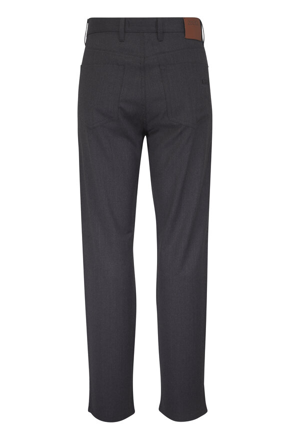 Zegna Dark Gray Wool Flannel Pant - view 2
