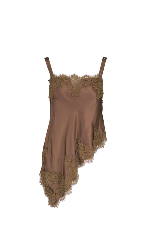 Dorothee Schumacher Sense Of Shine Brown Satin & Lace Tank - view 1