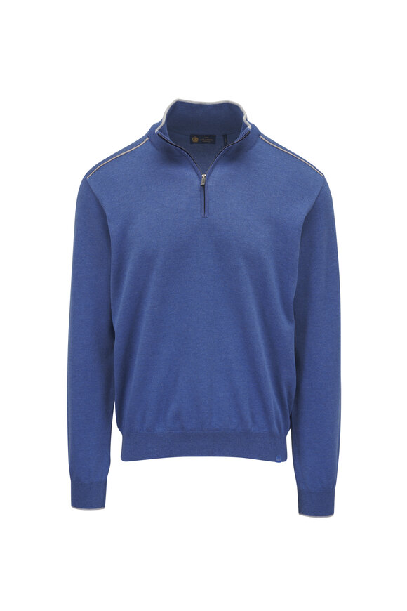 Paul & Shark Colony Blue Silk & Cotton Quarter Zip Pullover