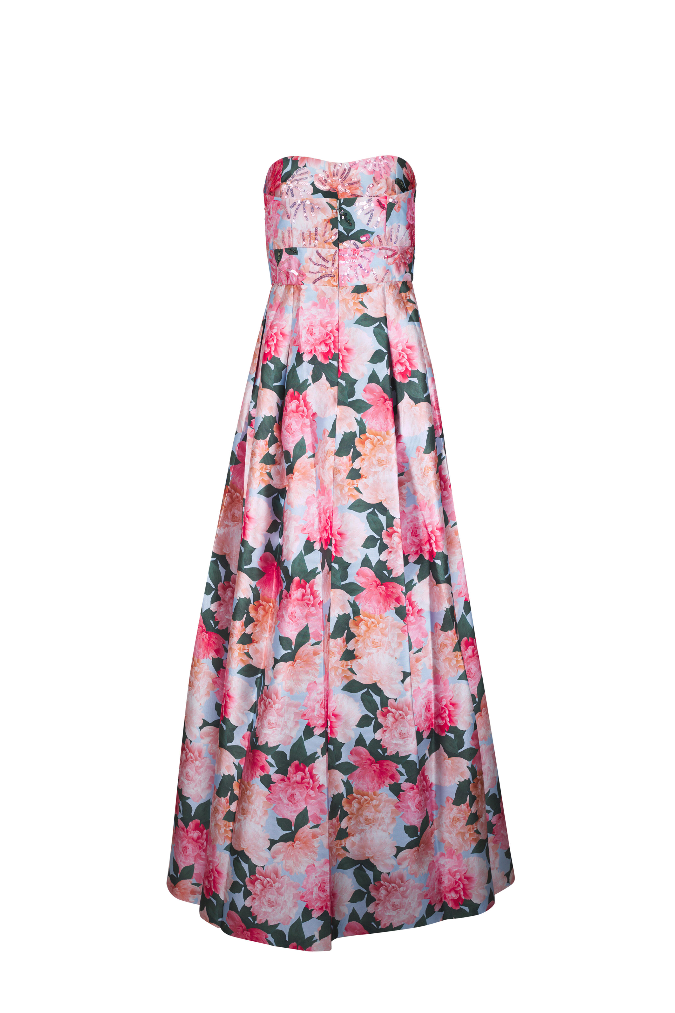 Sachin + Babi - Giovanna Peach Peonies Embellished Strapless Gown