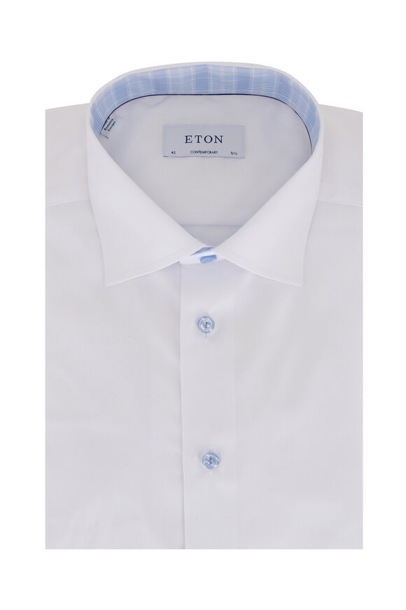 Eton - White Blue Button Dress Shirt with Blue Trimmings