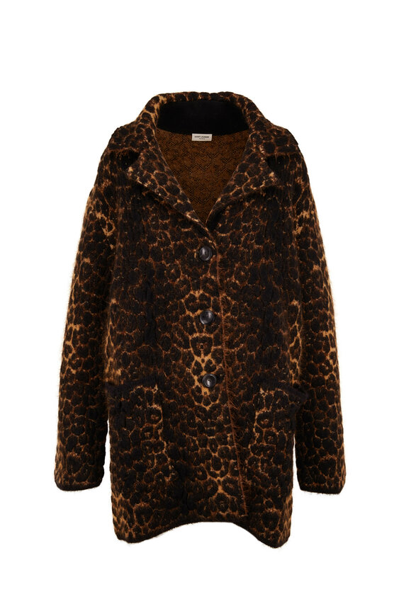 Saint Laurent - Leopard Jacquard Front Button Sweater Jacket