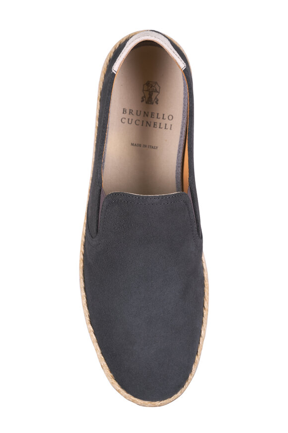 Brunello Cucinelli Gray Suede Espadrille Loafer - view 4