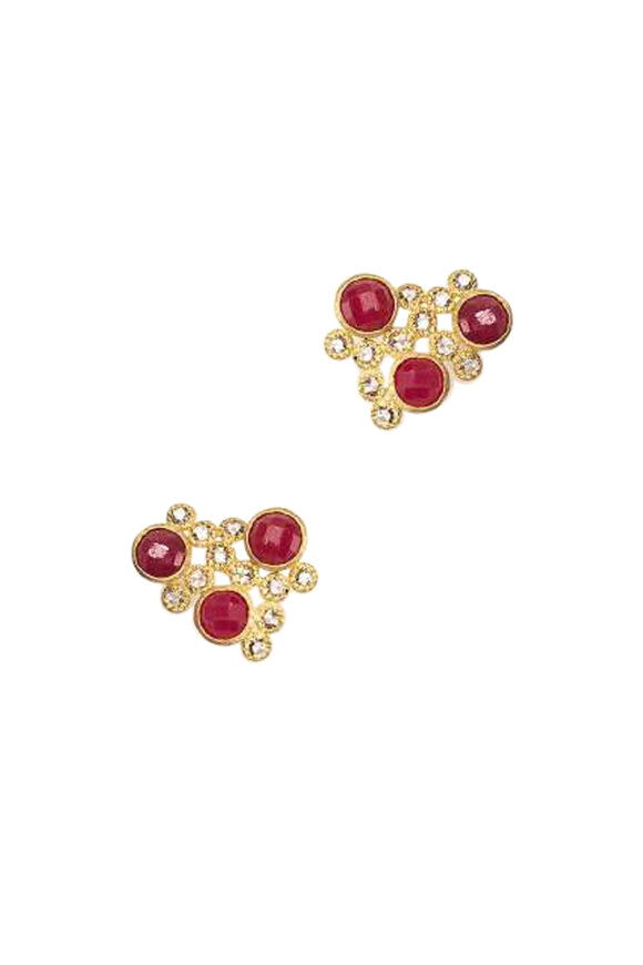 Coomi - 20K Yellow Gold Ruby & Diamond Affinity Studs