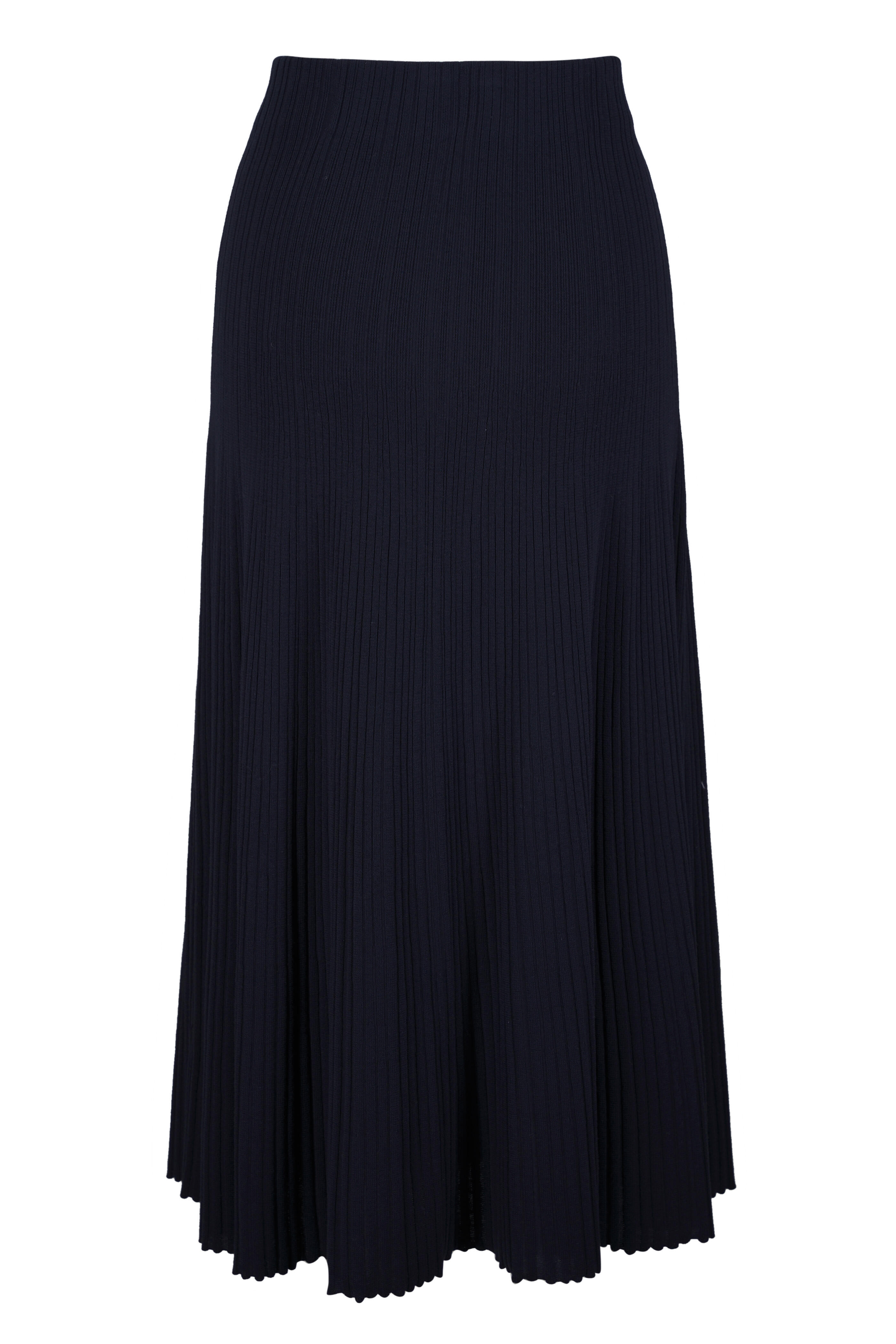 Agnona - Navy Cotton & Silk Micro Plissé Midi Skirt