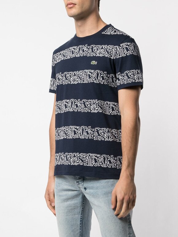 Lacoste - Keith Haring Marine Blue Printed Striped T-Shirt