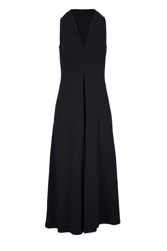 Majestic Black Supima Cotton V-Neck Midi Dress