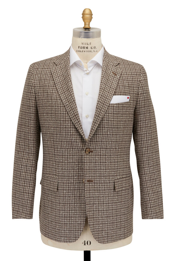 Kiton - Tan & Brown Houndstooth Check Sportcoat