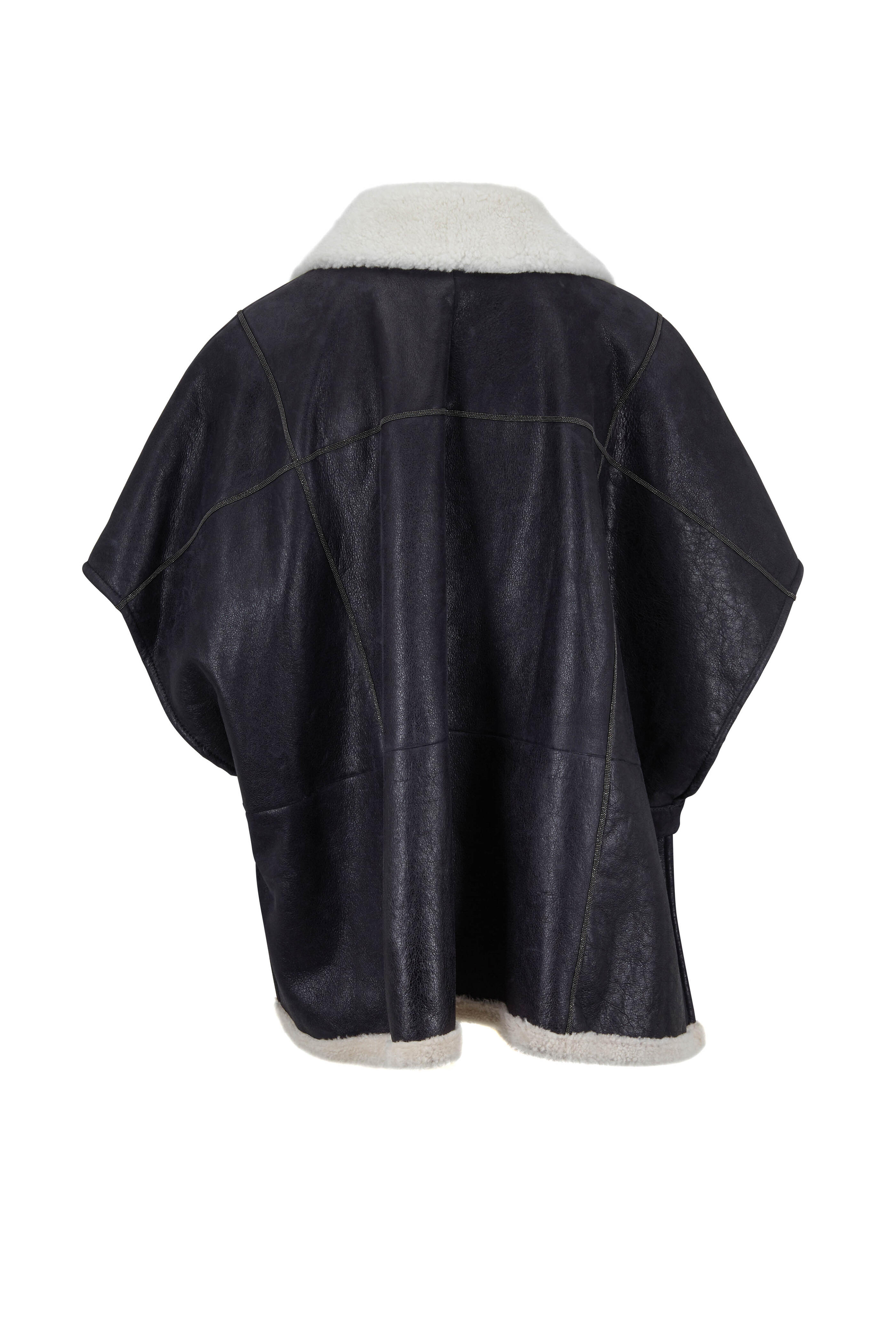 Brunello Cucinelli - Black Leather & Shearling Lined Zip Front Cape