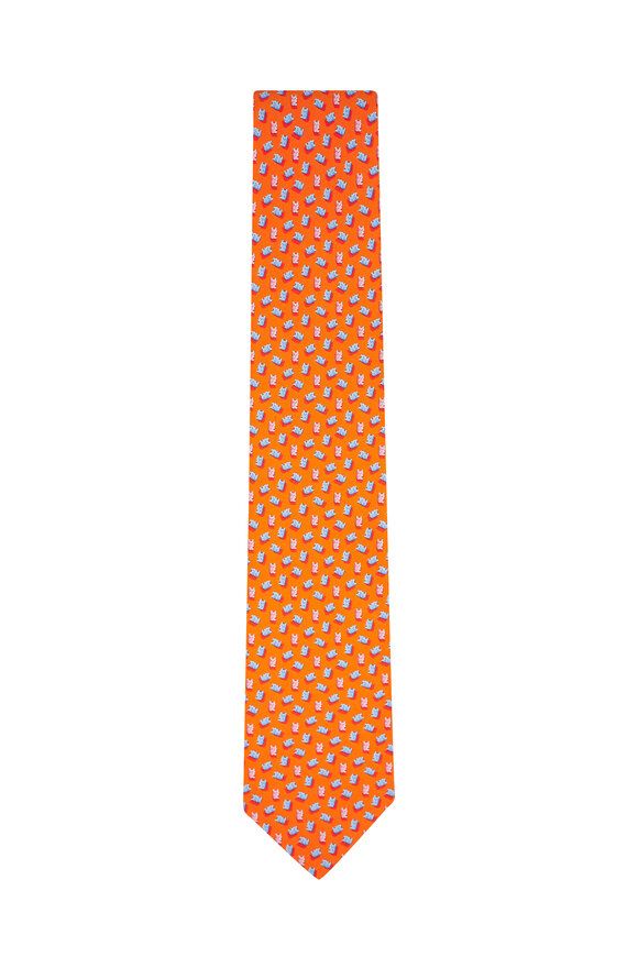 Ferragamo - Orange Bear Print Silk Necktie 