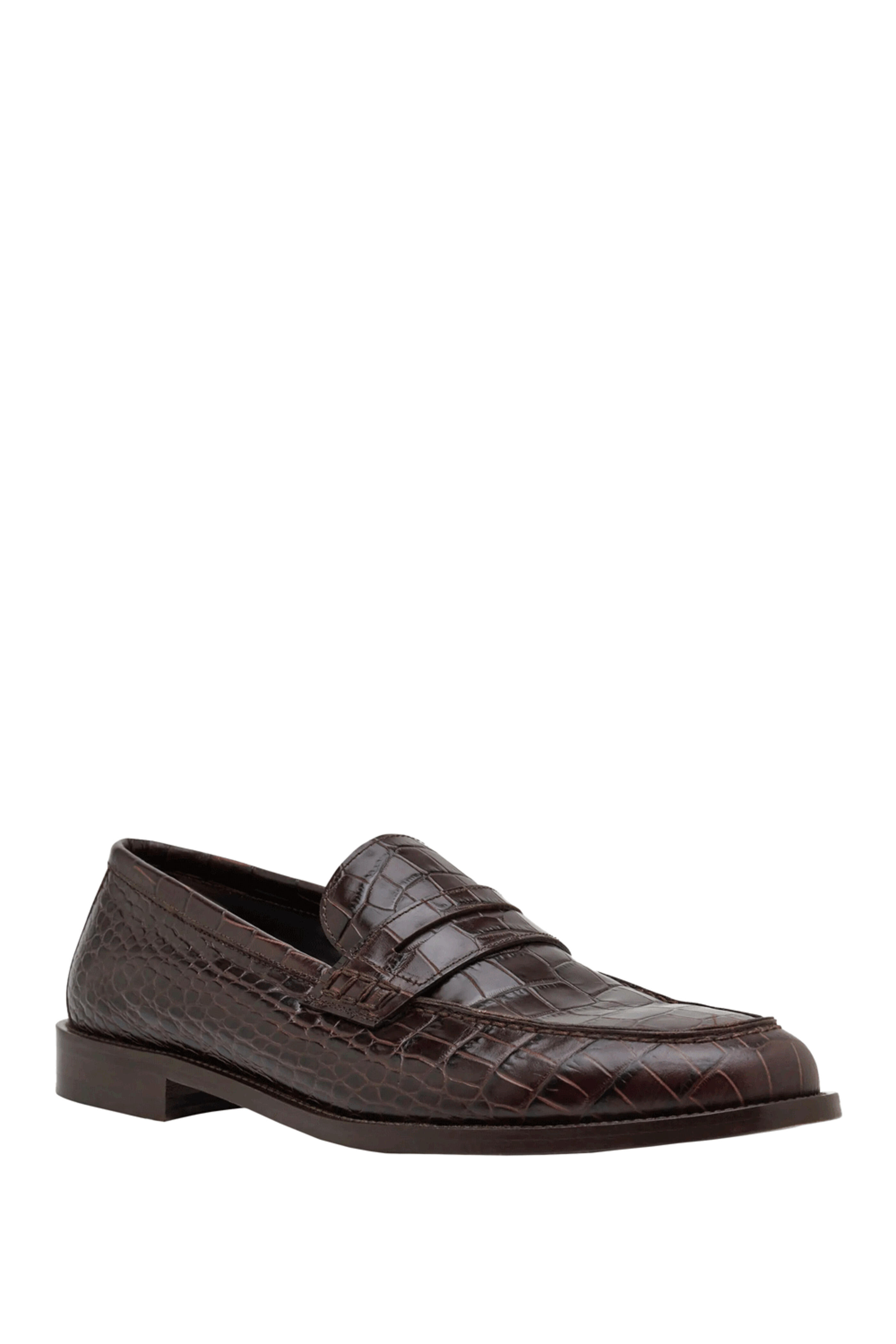 Manolo Blahnik - Embossed Croc Penny Loafer in Brown