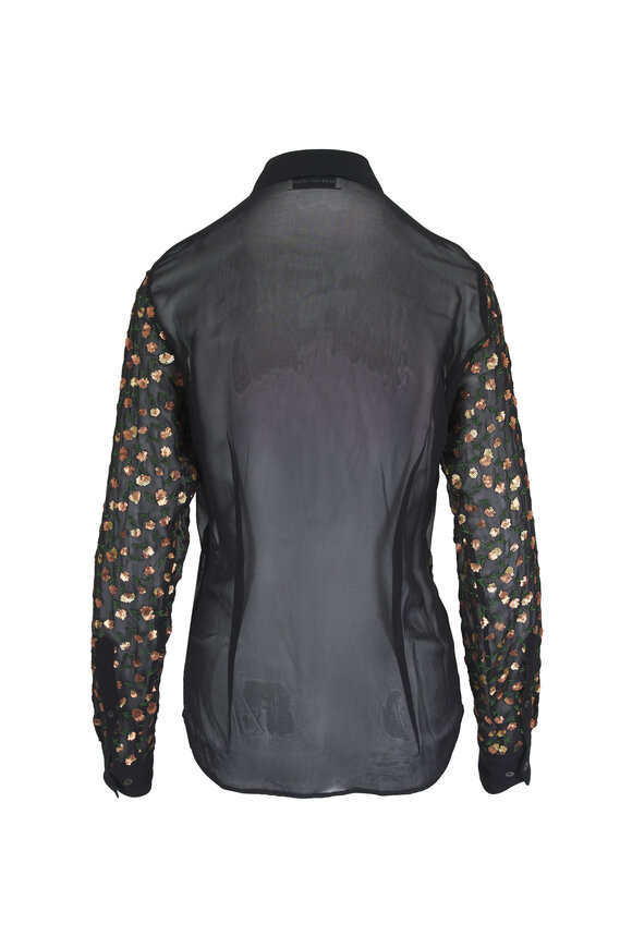 Dries Van Noten Black Embroidered Sheer Blouse - view 3