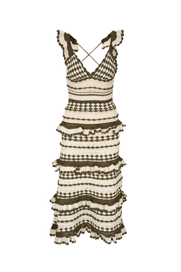 Zimmermann - Devi Khaki Cream Crochet Frill Dress