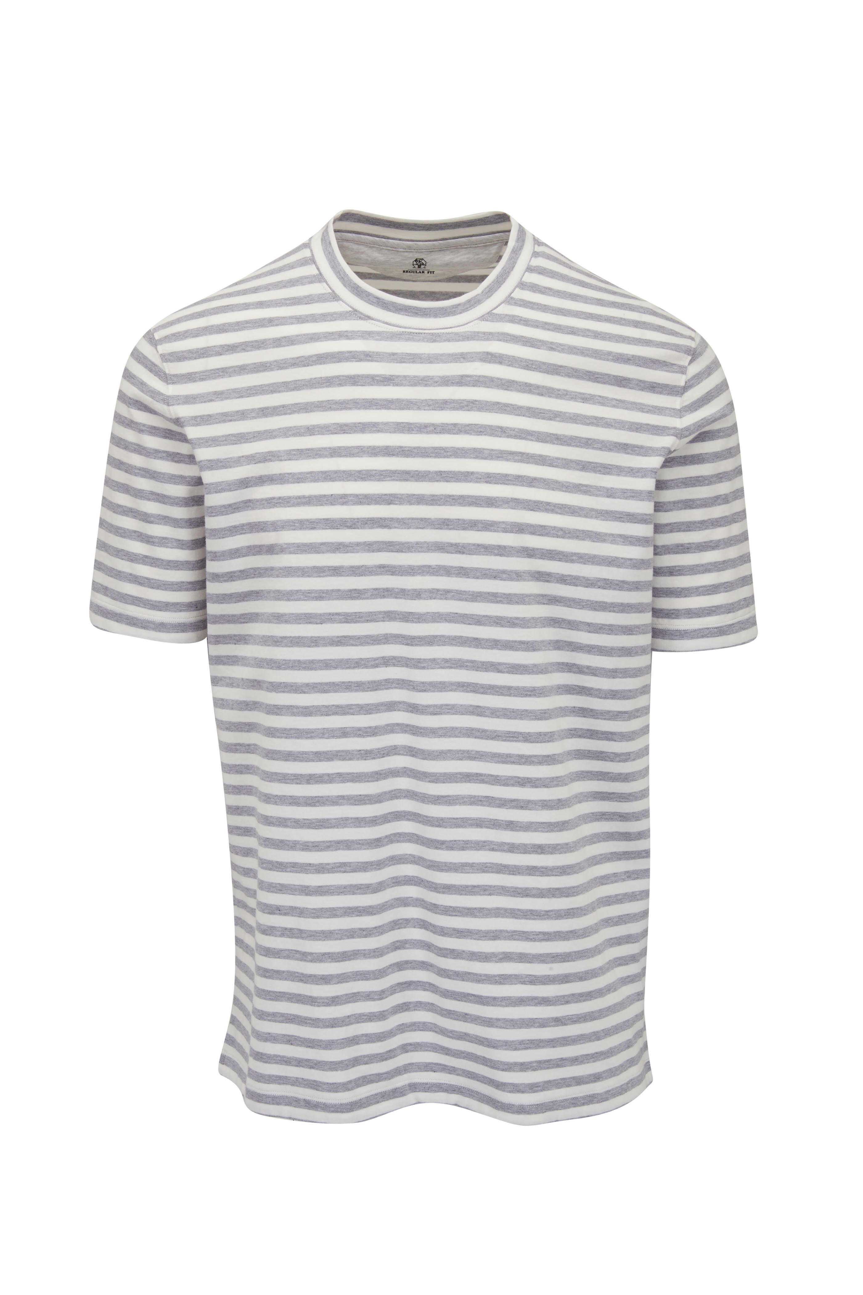 Brunello Cucinelli - Gray & White Stripe Crewneck T-Shirt