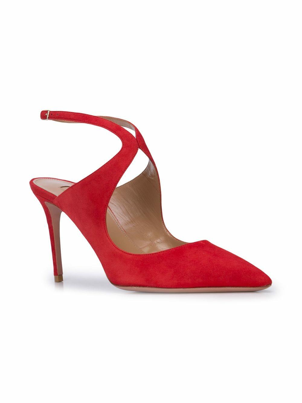 Aquazzura - Talana Lipstick Red Suede Ankle Strap Pump, 85mm