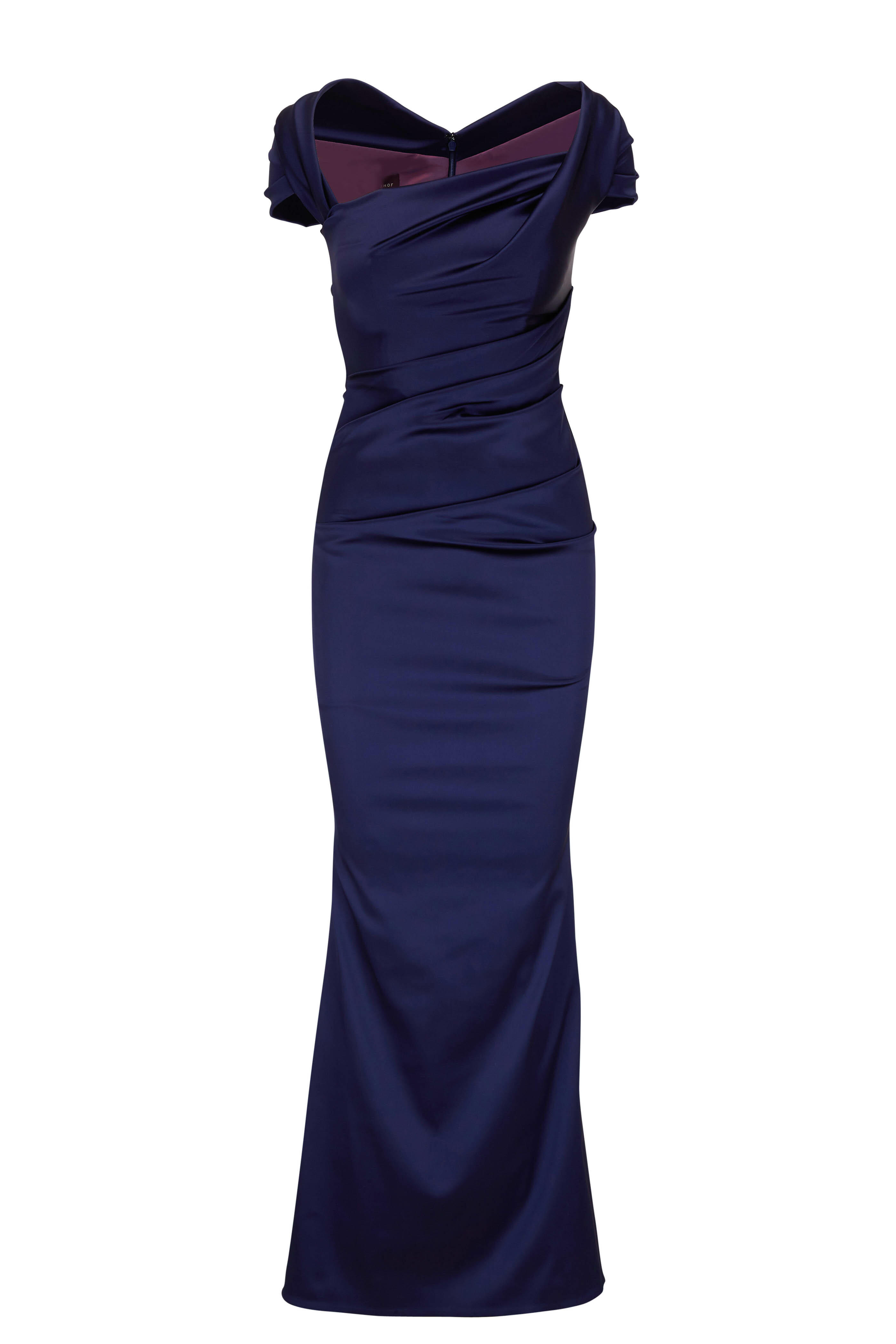 Talbot Runhof - Donavan4 Navy Blue Stretch Satin Duchesse Gown