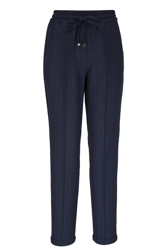 Kiton Navy Pinstripe Wool Jogger 