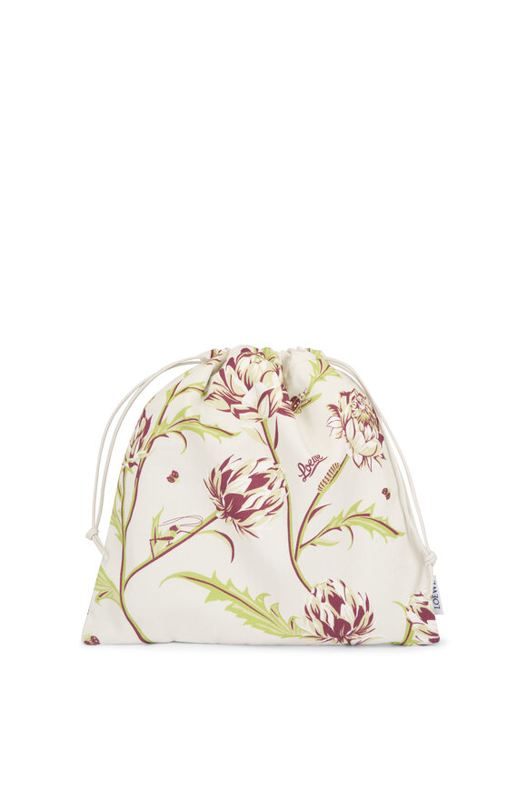 Loewe Small White Artichoke Print Drawstring Pouch