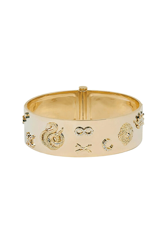 Foundrae 18k Yellow Gold Symbols Wide Triptych Bangle - view 1