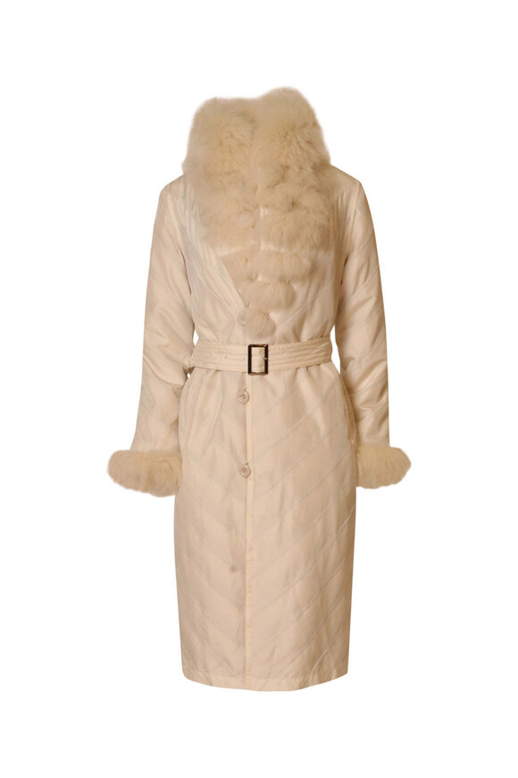 Diomi - Calf Length Reversible Fox Coat in Off White