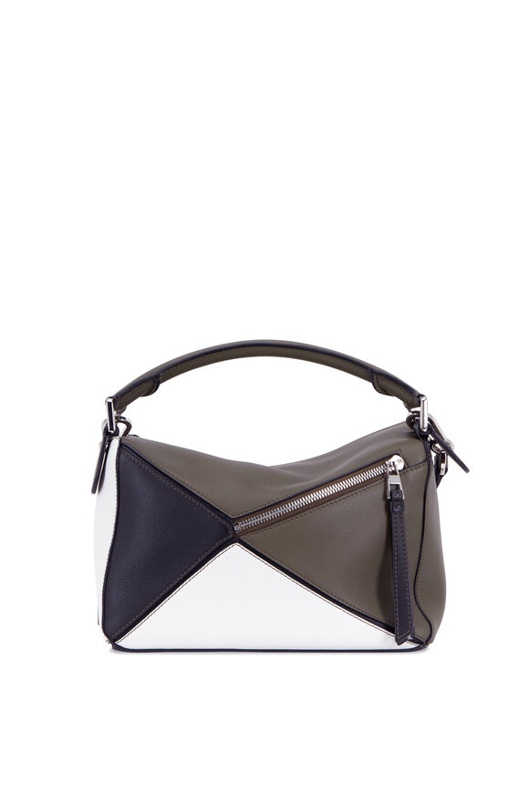 Loewe - Small Puzzle Khaki & White Leather Shoulder Bag 