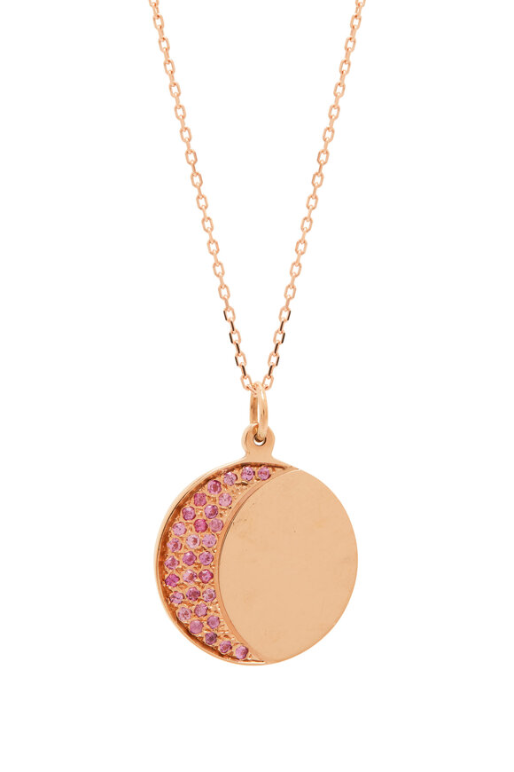 Genevieve Lau - 14K Rose Gold & Pink Sapphire Moon Disc Necklace