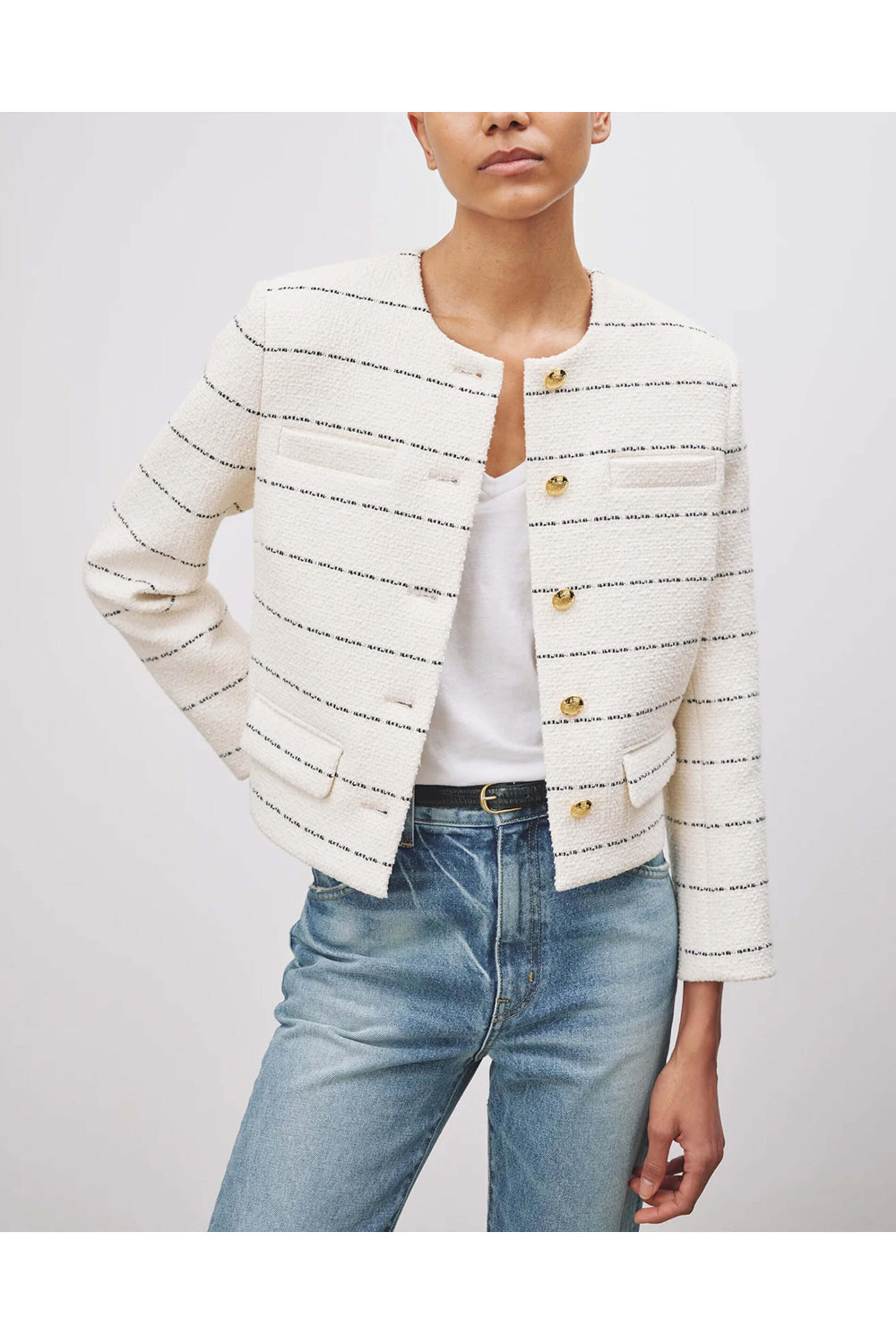 Nili Lotan - Black and Ivory Stripe Paige Jacket