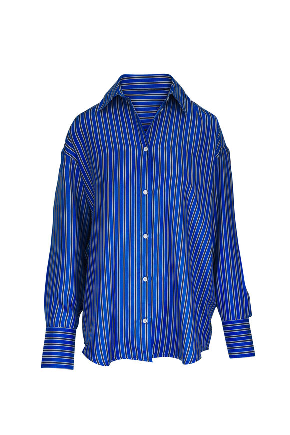 Totême Blue, Navy & White Stripe Silk Oversized Shirt