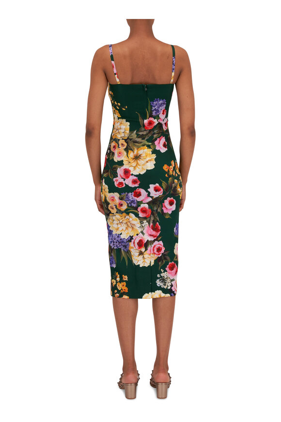 Dolce & Gabbana - Green Floral Print Stretch Silk Midi Dress 