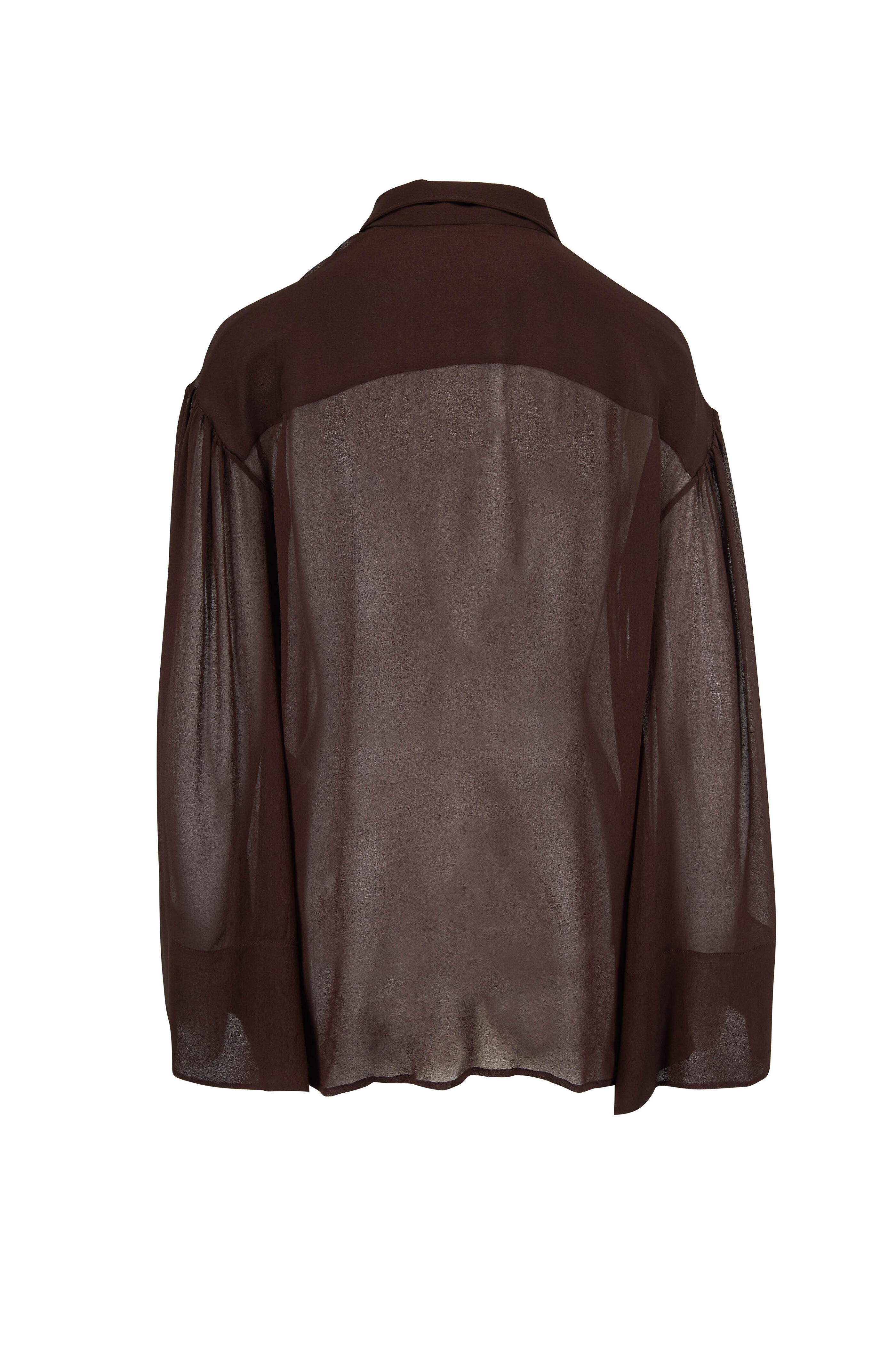 The Row - Sarabeth Espresso Sheer Sleeve Blouse