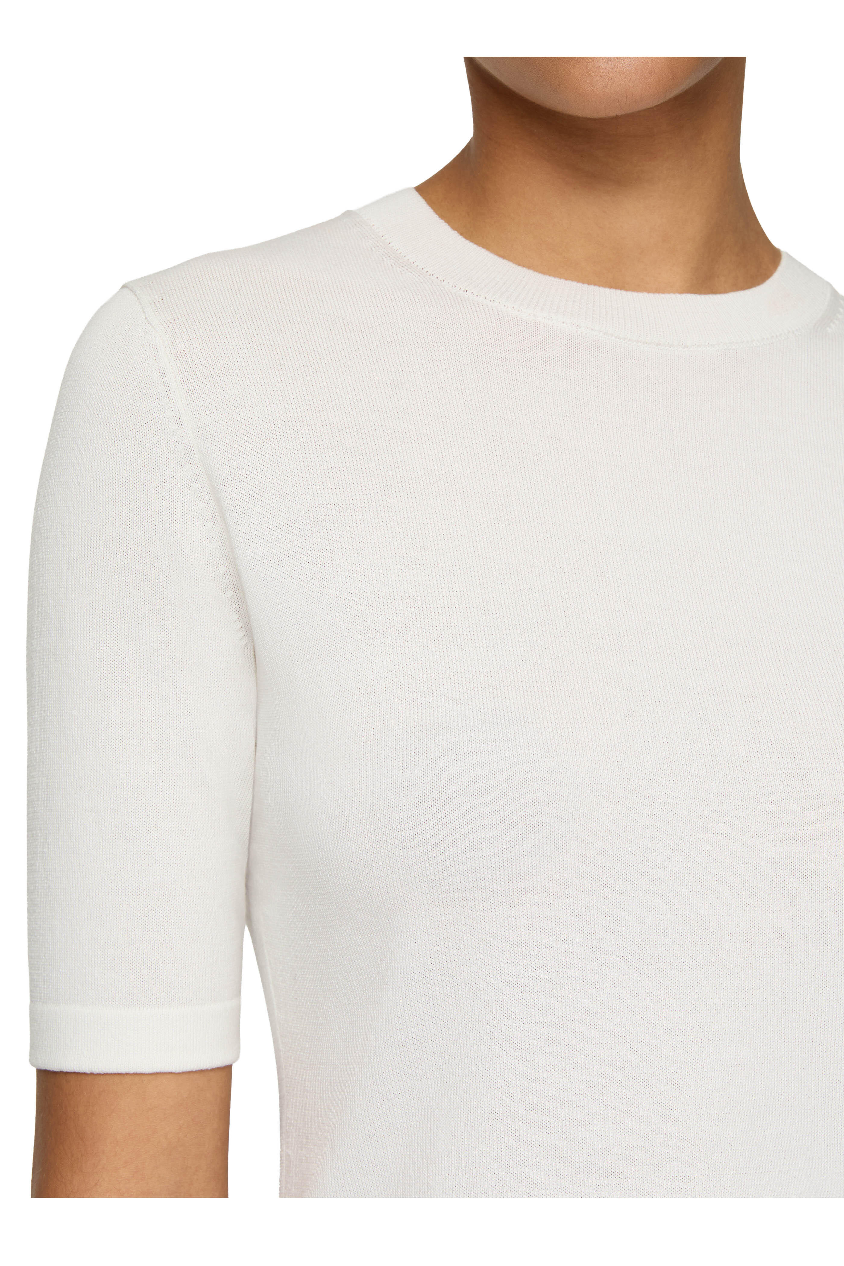 Lafayette 148 New York - Off White Cotton & Silk Crewneck Knit Top