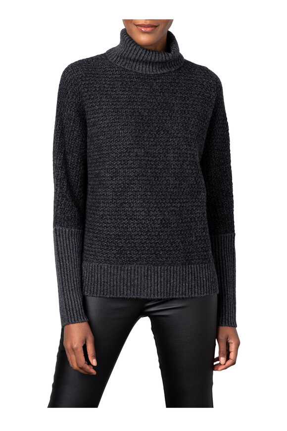 Kinross - Gray Plaited Tweed Turtleneck Sweater 