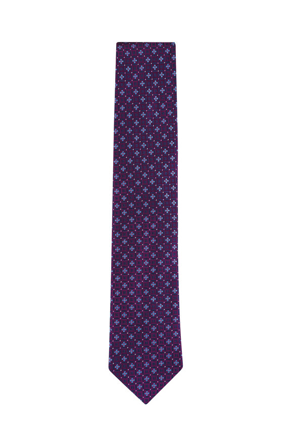 Eton Purple Floral Medallion Woven Silk Necktie - view 1